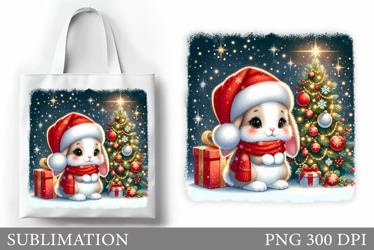 Christmas Bunny Tote Bag. Christmas Tote Bag Sublimation