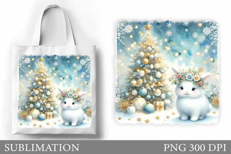 Christmas Bunny Tote Bag. Christmas Tote Bag Sublimation