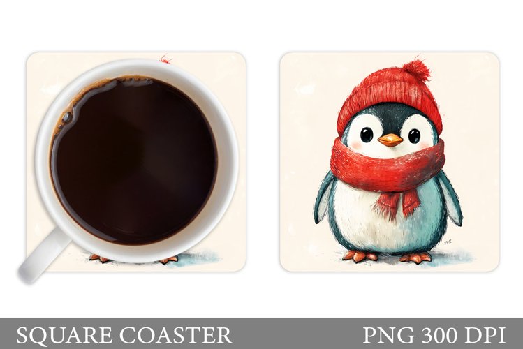 Cute Penguin Coaster Sublimation. Christmas Coaster Design example image 1