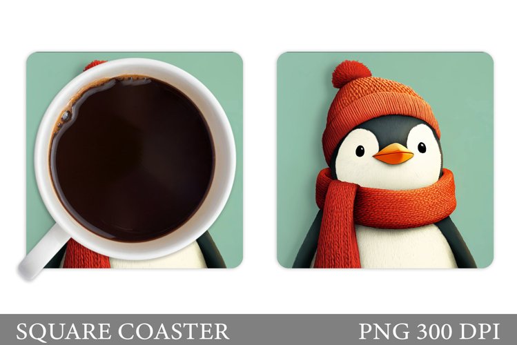 Cute Penguin Coaster Sublimation. Christmas Coaster Design example image 1