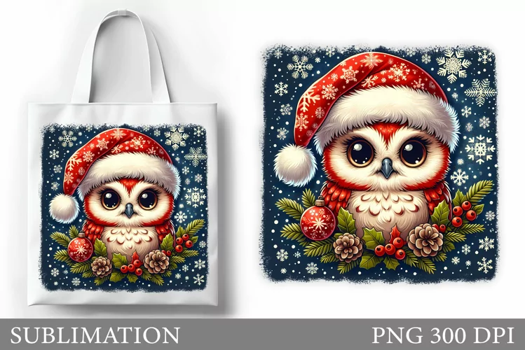 Cute Owl Tote Bag Design. Christmas Tote Bag Sublimation