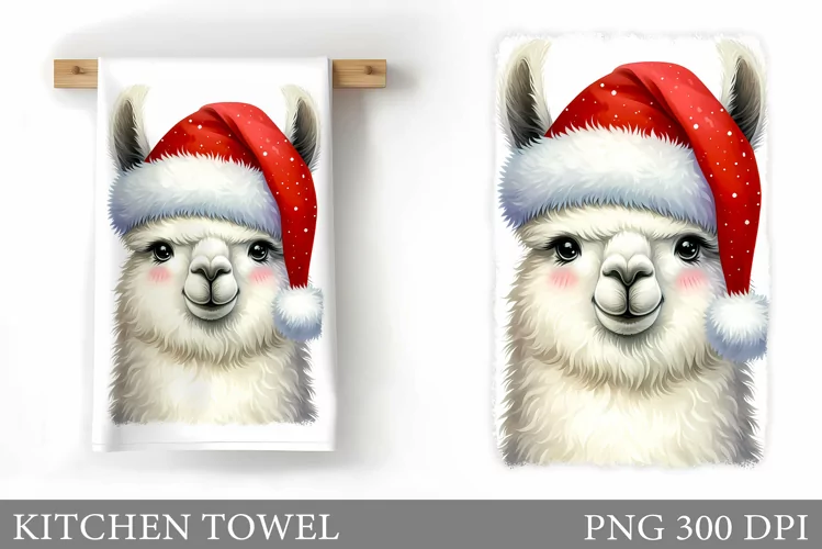 Christmas Lama Kitchen Towel. Christmas Kitchen Towel Design