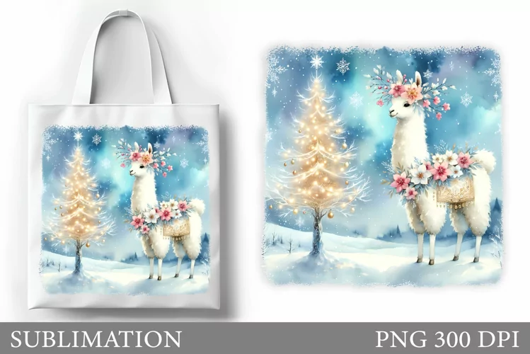 Christmas Lama Tote Bag. Christmas Tote Bag Sublimation