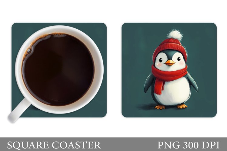 Cute Penguin Coaster Sublimation. Christmas Coaster Design example image 1