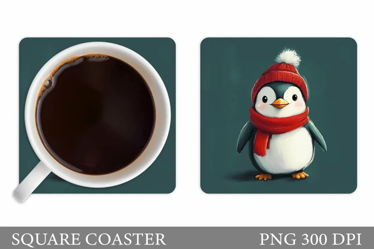 Cute Penguin Coaster Sublimation. Christmas Coaster Design