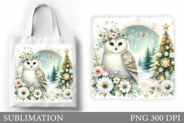 Christmas Owl Tote Bag. Christmas Tote Bag Sublimation
