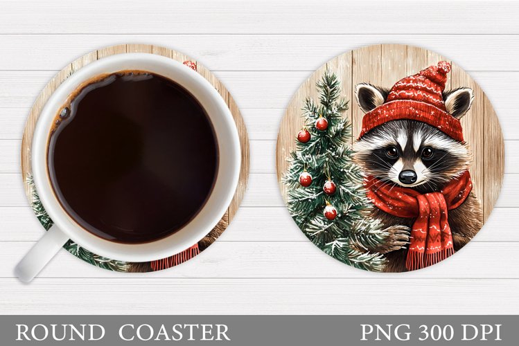 Christmas Raccoon Coaster. Christmas Coaster Sublimation example image 1