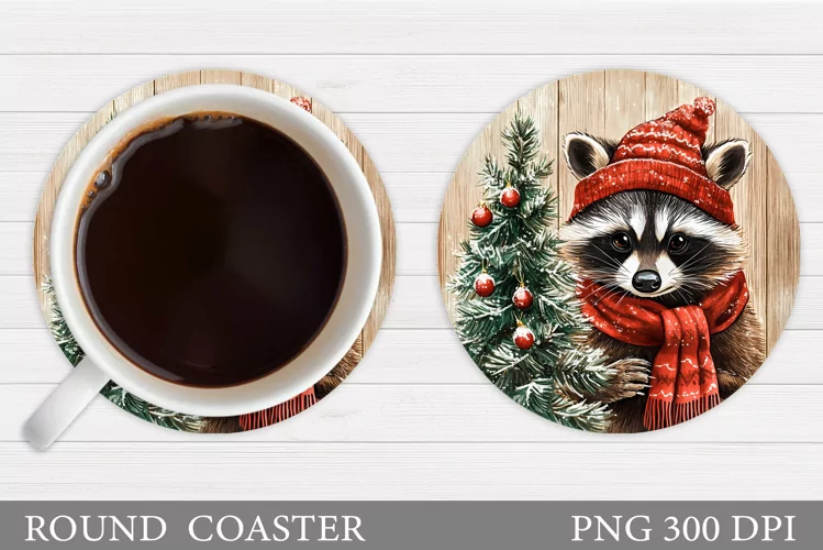 Christmas Raccoon Coaster. Christmas Coaster Sublimation