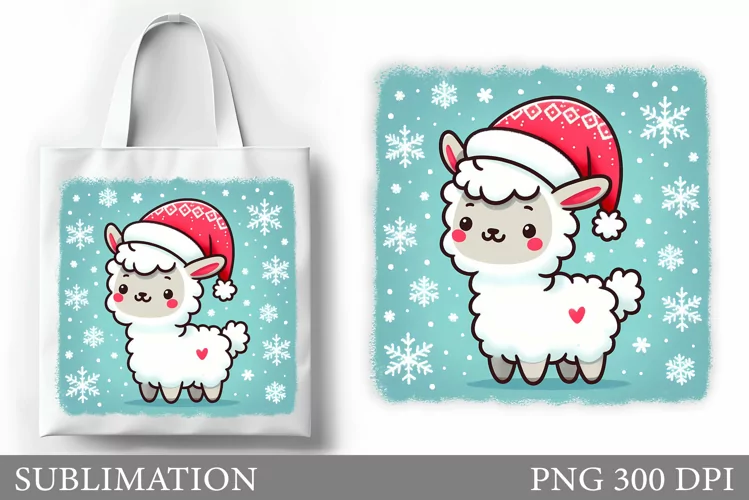 Christmas Lama Tote Bag. Christmas Tote Bag Sublimation