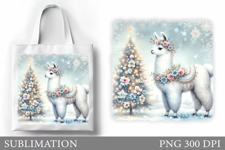 Christmas Lama Tote Bag. Christmas Tote Bag Sublimation