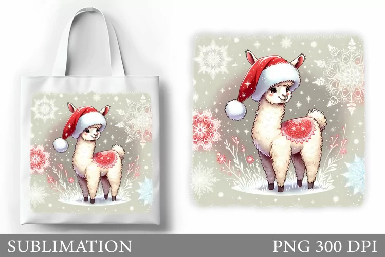 Christmas Lama Tote Bag. Christmas Tote Bag Sublimation