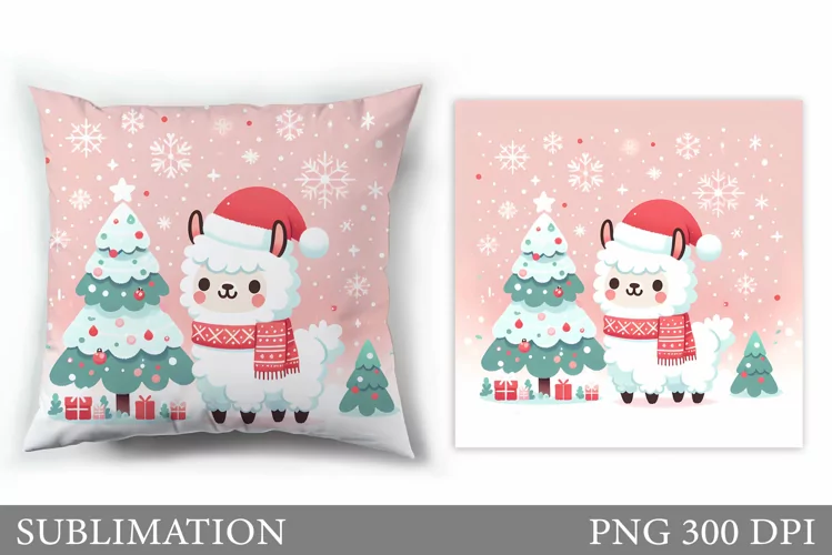 Cute Lama Pillow Design. Christmas Pillow Sublimation