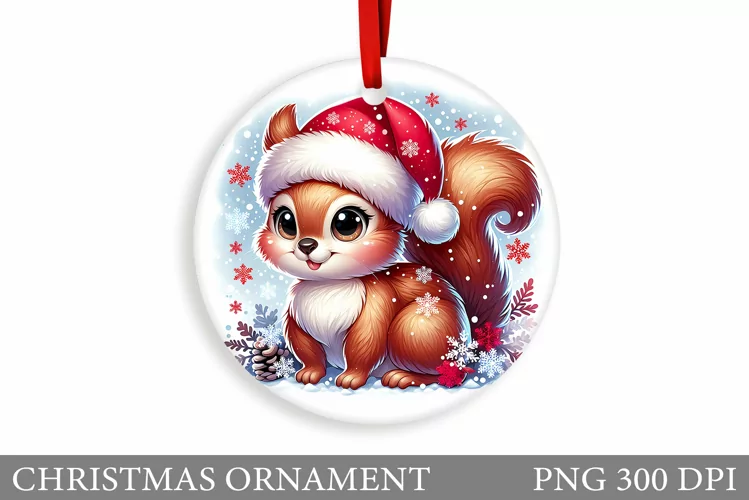 Cute Squirrel Christmas Ornament. Cute Squirrel Sublimation