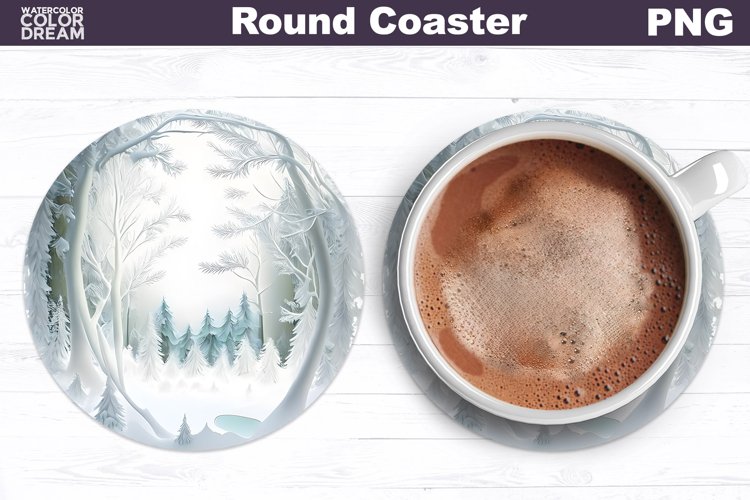Coaster Winter forest | Round Coaster White Christmas