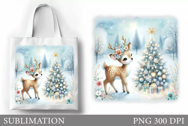 Christmas Deer Tote Bag. Christmas Tote Bag Sublimation