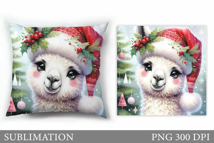 Cute Lama Pillow Design. Christmas Pillow Sublimation