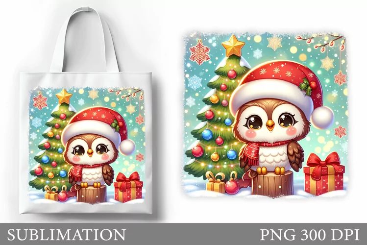 Christmas Owl Tote Bag. Christmas Tote Bag Sublimation
