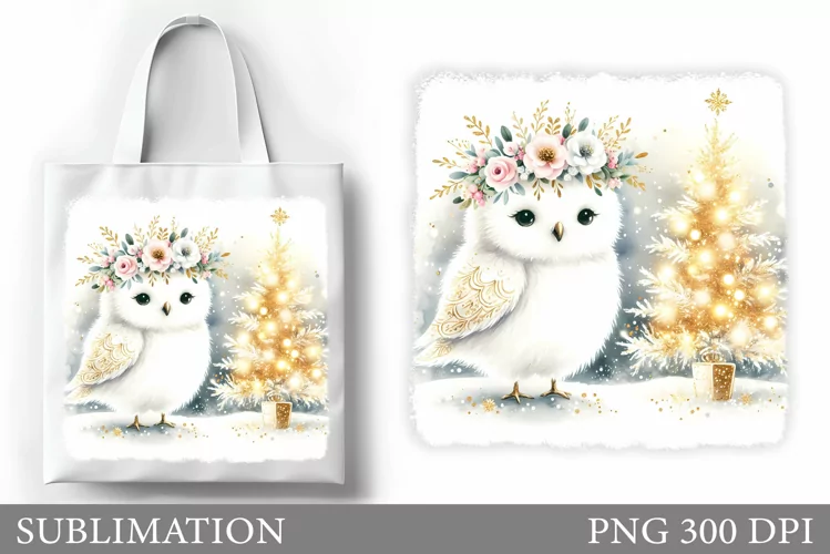 Christmas Owl Tote Bag. Christmas Tote Bag Sublimation