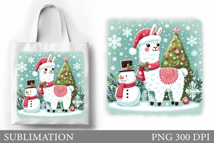 Christmas Lama Tote Bag. Christmas Tote Bag Sublimation