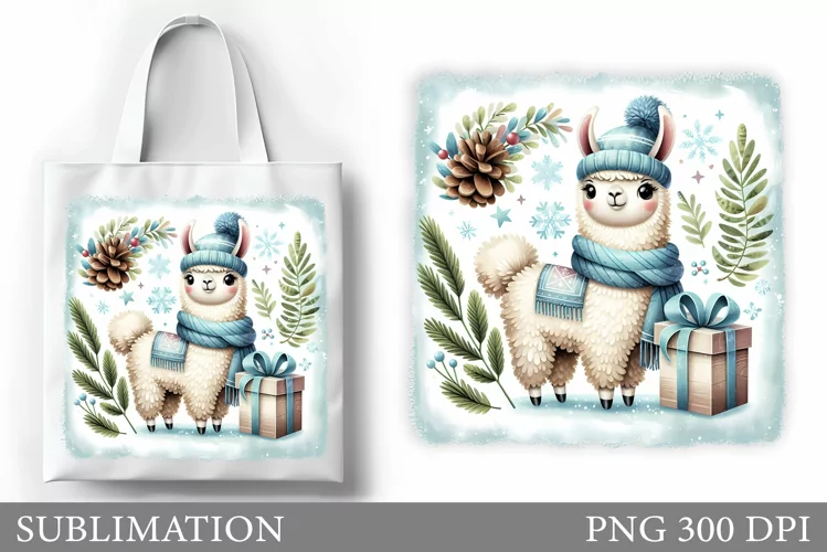 Christmas Lama Tote Bag. Christmas Tote Bag Sublimation