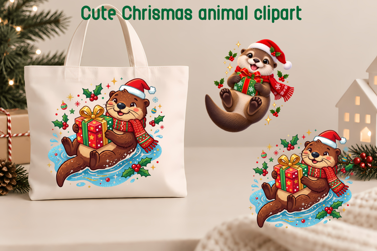 Cute Christmas Otter Clipart PNG | Christmas animal