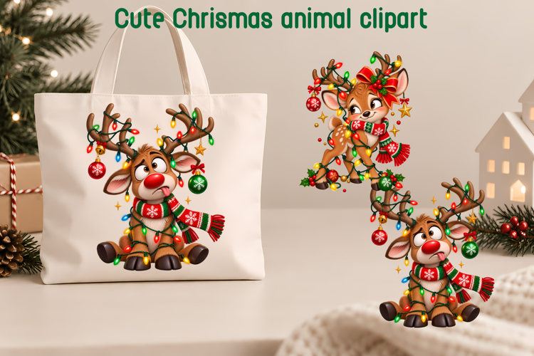 Funny Christmas Reindeer Clipart PNG | Christmas animal