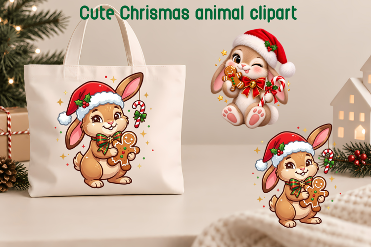 Cute Christmas Bunny Gingerbread Clipart PNG