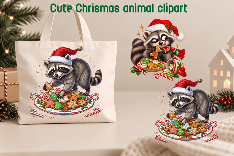 Funny Christmas Raccoon Cookie Clipart PNG