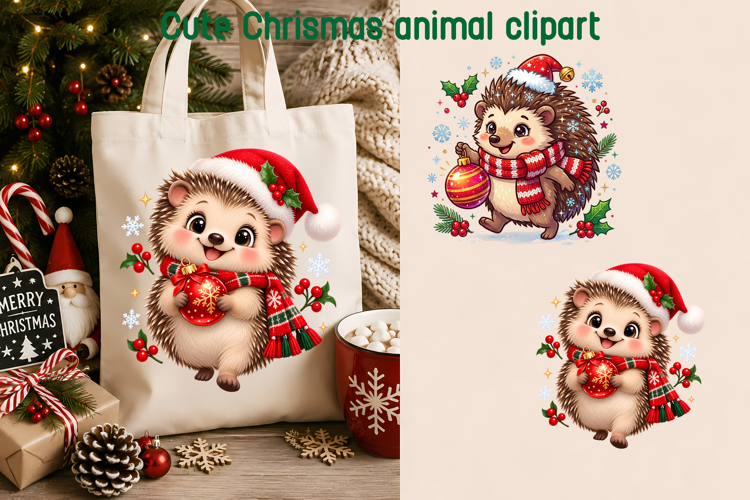 Cute Christmas Hedgehog Ornament Clipart PNG