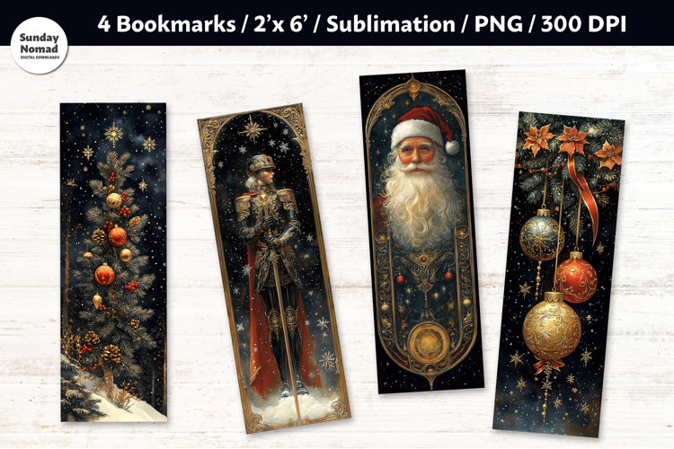 Vintage Christmas Bookmark , Printable Crafts, 4 PNG example image 1