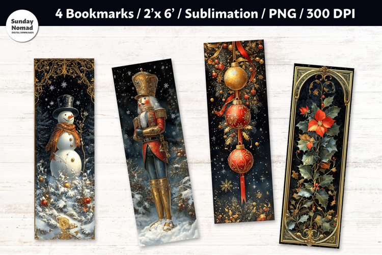 Vintage Christmas Bookmark , Printable Crafts, 4 PNG