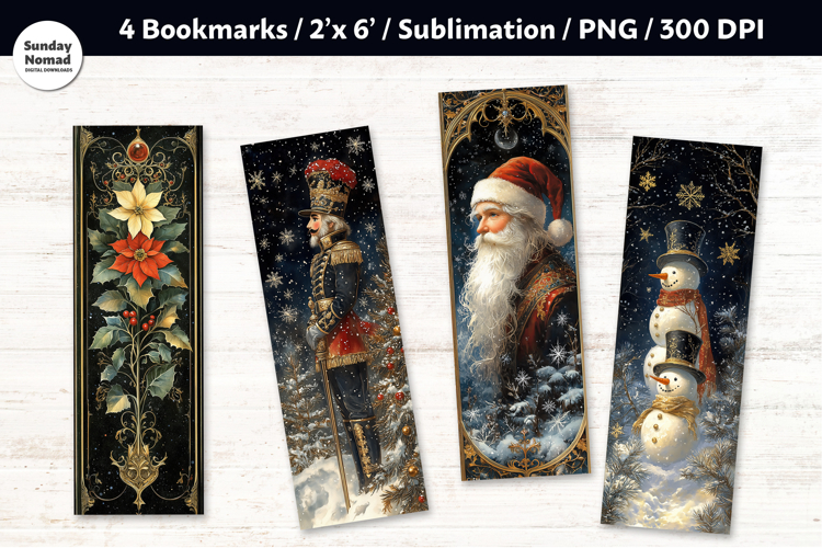 Vintage Christmas Bookmark , Printable Crafts, 4 PNG