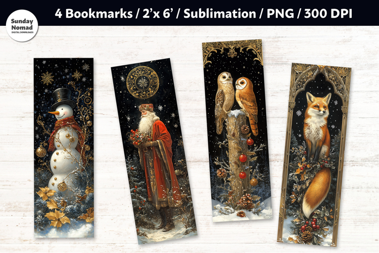 Vintage Christmas Bookmark , Printable Crafts, 4 PNG