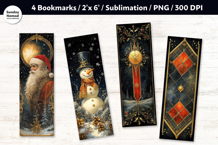 Vintage Christmas Bookmark , Printable Crafts, 4 PNG