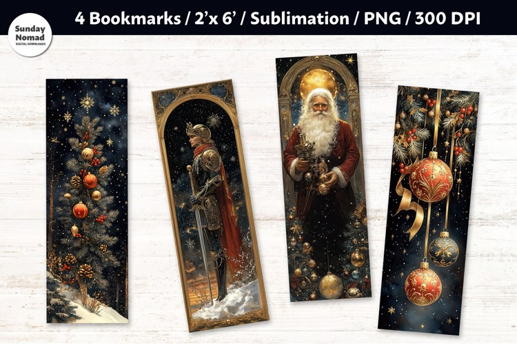 Vintage Christmas Bookmark , Printable Crafts, 4 PNG