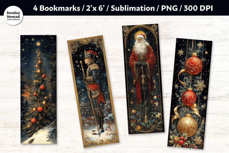 Vintage Christmas Bookmark , Printable Crafts, 4 PNG