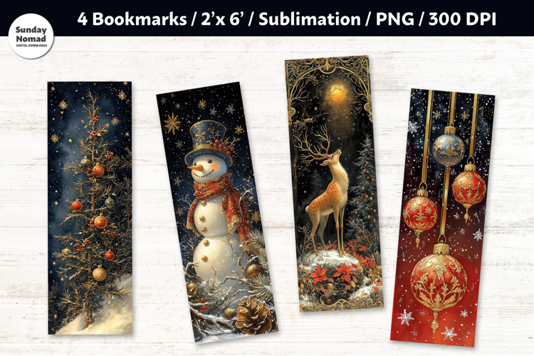 Vintage Christmas Bookmark , Printable Crafts, 4 PNG