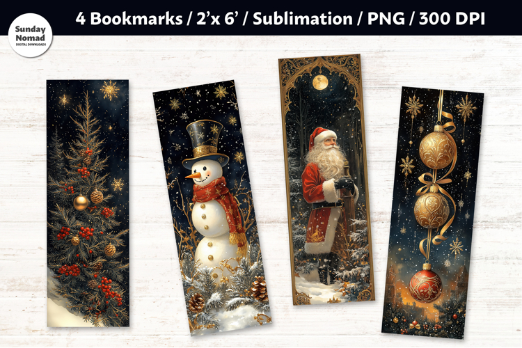 Vintage Christmas Bookmark , Printable Crafts, 4 PNG