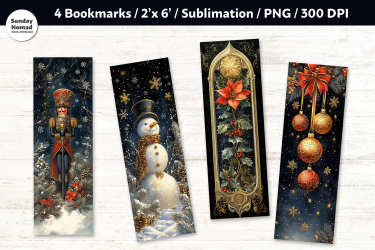 Vintage Christmas Bookmark , Printable Crafts, 4 PNG