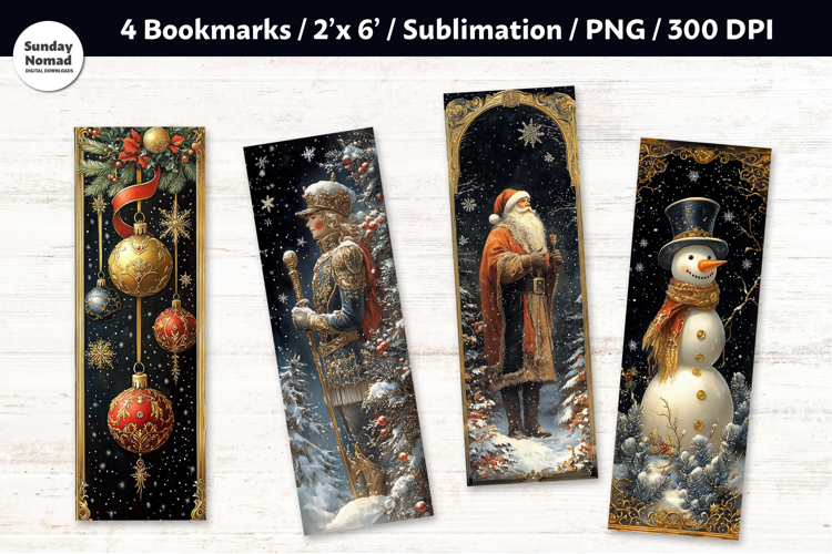 Vintage Christmas Bookmark , Printable Crafts, 4 PNG