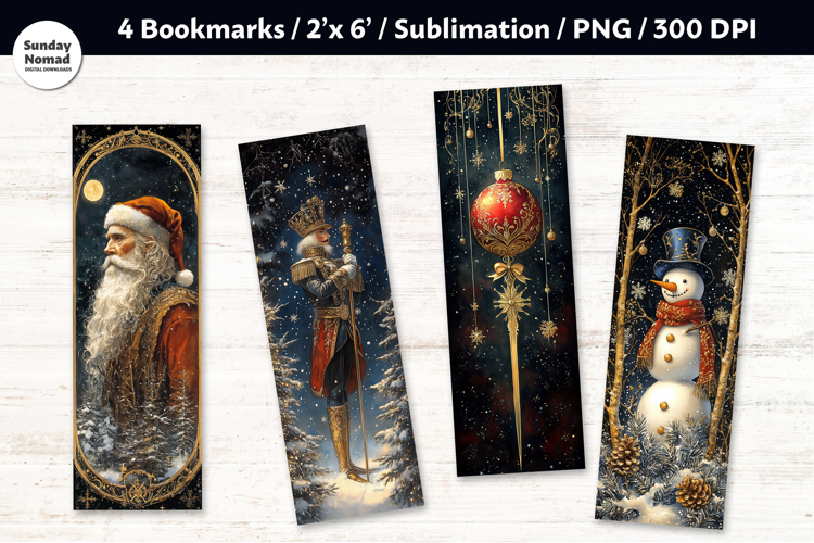 Vintage Christmas Bookmark , Printable Crafts, 4 PNG