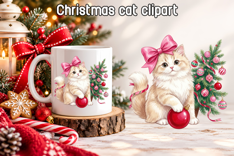 Funny Christmas Cute Cat Clipart