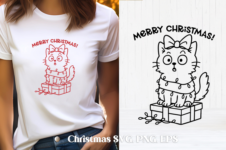 Cute Christmas cat SVG design | Christmas animal silhouette