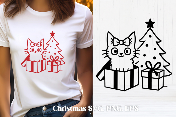 Cute Christmas cat SVG design | Christmas animal silhouette