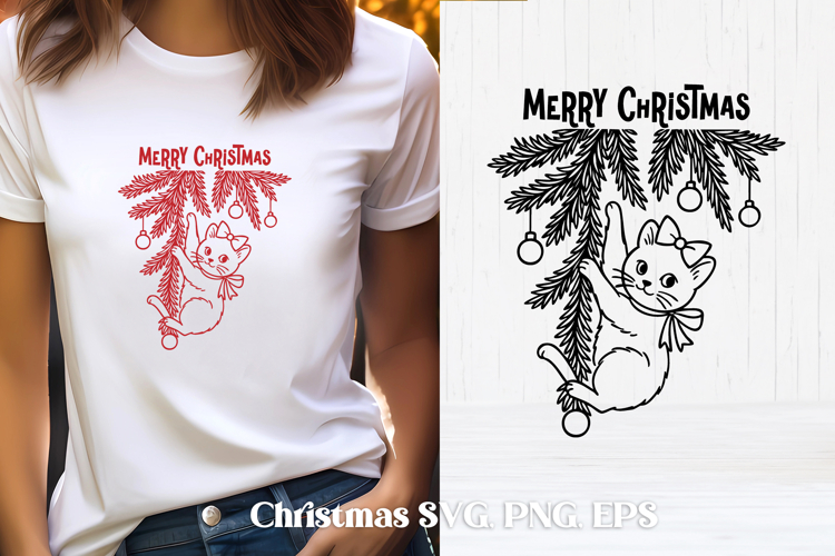 Cute Christmas cat SVG design | Christmas animal silhouette