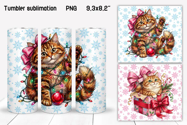 Cute Christmas Cat Tumbler Wrap Designs