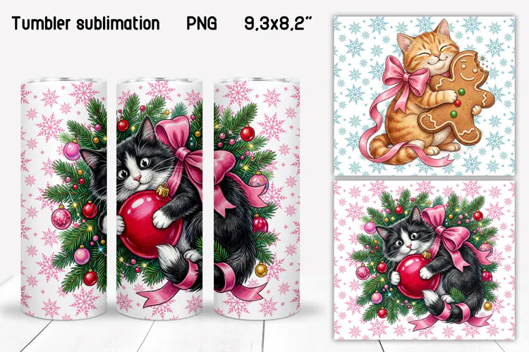 Festive Christmas Kitten Tumbler Wraps