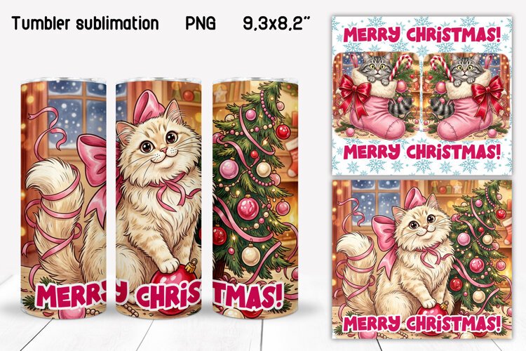 Funny Christmas Cat Tumbler Designs example image 1