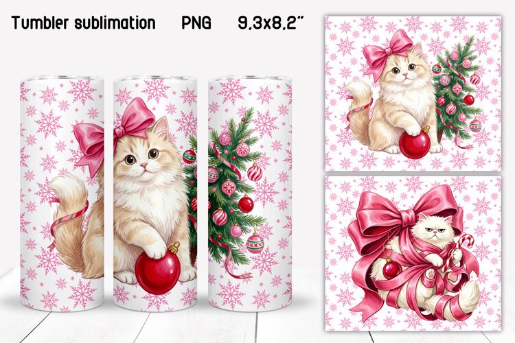 Pink Christmas Kitty Tumbler Wraps example image 1