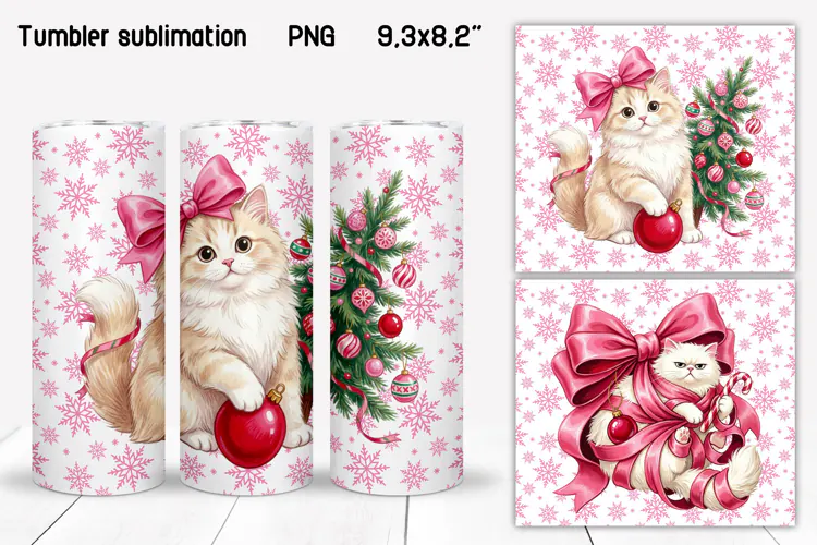 Pink Christmas Kitty Tumbler Wraps